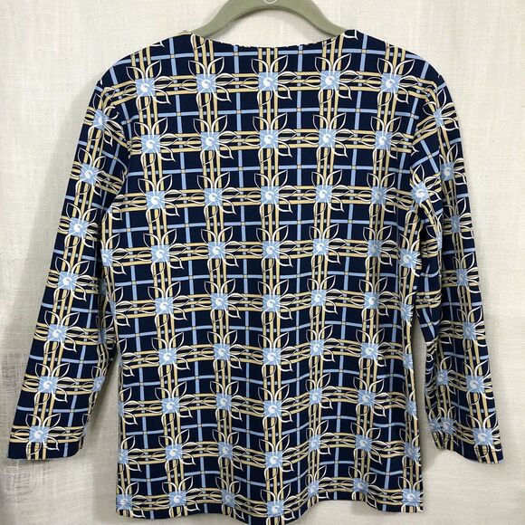J. McLaughlin Catalina Cloth Carly Top Womens M Geo Floral Notched Neck Preppy - Picture 7 of 13